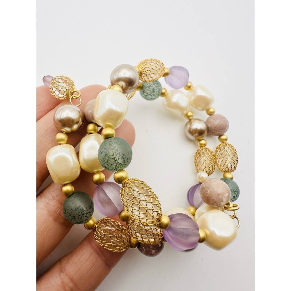 Vintage Liz Claiborne Wire Bracelet Multicolor Bead Adjustable